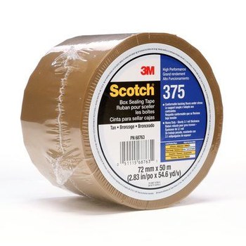 3M Scotch 375 Tan Box Sealing Tape - 72 mm Width x 50 m Length - 3.1 mil Thick - 68763