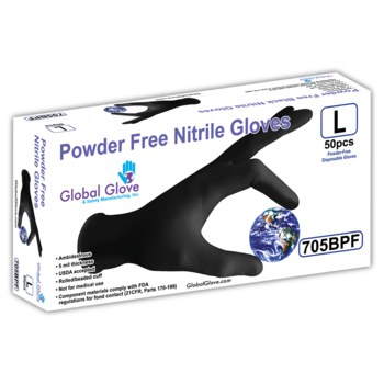 Global Glove 705BPF Black Large Powder Free Disposable Gloves - Industrial Grade - 9 in Length - Rough Finish - 5 mil Thick - 705BPF/LG