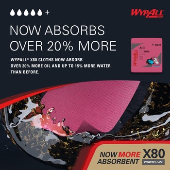 Kimberly-Clark Wypall PowerClean X80 Wiper 41029, Hydroknit, - 12 in x 12.5 in - Red