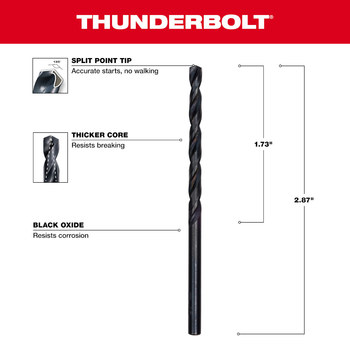 Milwaukee Thunderbolt 9/64 in Drill Bit 48-89-2715 - Right Hand Cut - Split 135° Point - Black Oxide Finish