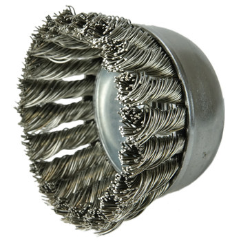 Weiler Stainless Steel Cup Brush - Threaded Arbor Attachment - 2-3/4 in Diameter - M10 x 1.50 Center Hole - 0.020 in Bristle Diameter - Brush Style: Single Row - 13254