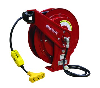Reelcraft Industries L 70100 123 9G L 70000 Series Cord Reel - 100 ft Cable Included - Spring Drive - 15 Amps - 125V - Triple Outlet GFCI - 12 AWG