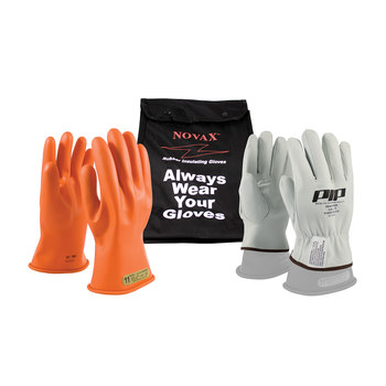 Picture of PIP Novax 147-SK Orange 11 Goatskin Leather/Rubber Full Fingered Electrical Glove Kit (Main product image)