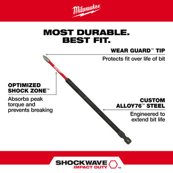Milwaukee SHOCKWAVE Impact Duty Phillips Bit 48-32-4207 - Alloy Steel - 6 in Length - 33163
