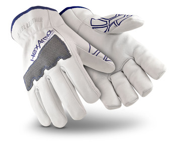 Picture of HexArmor SteelLeather 5033 White/Gray/Blue 8 Goatskin Leather/SuperFabric Grain Goatskin Cut and Sewn Cut-Resistant Gloves (Main product image)