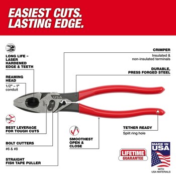 Milwaukee MT500C Lineman's Pliers with Crimper and Bolt Cutter - Steel - 9 in - 59543