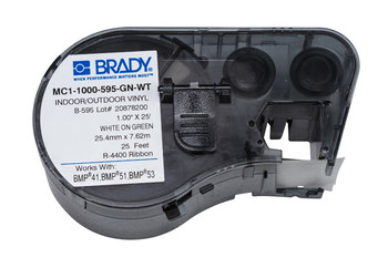 Picture of Brady Green / White Thermal Transfer MC1-1000-595-GN-WT Continuous Thermal Transfer Printer Label Cartridge (Main product image)