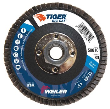 Weiler Big Cat Type 27 Flap Disc 50810, Zirconium, 4-1/2 in, 80