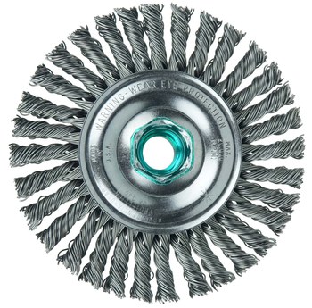 Weiler Roughneck 13127 Wheel Brush - 4 in Dia - Knotted - Stringer Bead Steel Bristle