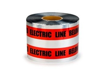 3M Scotch 408 Red Warning Tape - Pattern/Text = CAUTION BURIED ELECTRIC LINE BELOW - 6 in Width x 1000 ft Length - 5 mil Thick - 57781
