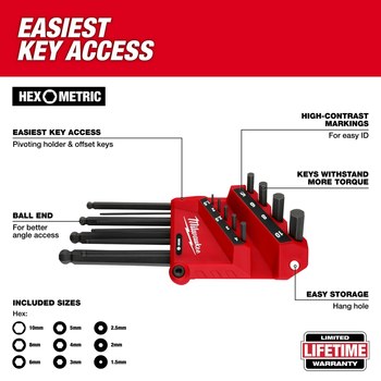 Milwaukee Ball End Hex Key Set 48-22-2186 - Steel - 63061
