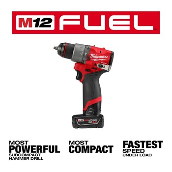 Milwaukee M12 FUEL Hammer Drill/Driver Kit 3404-22, 1/2 in Chuck