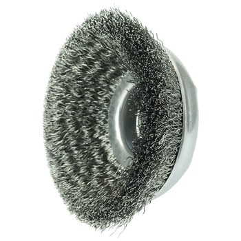 Weiler Steel Cup Brush - Threaded Nut Attachment - 6 in Diameter - 5/8 in-11 UNC Center Hole - 0.014 in Bristle Diameter - 14066
