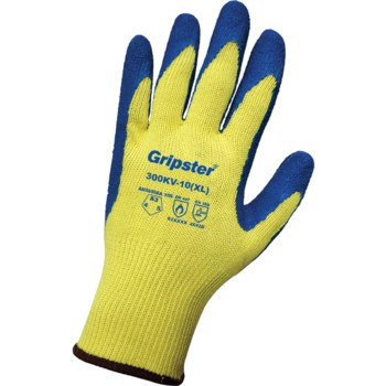 Global Glove Gripster 300KV Blue/Yellow Large Cut-Resistant Gloves - ANSI A3 Cut Resistance - Rubber Palm & Fingers Coating - 300KV/LG