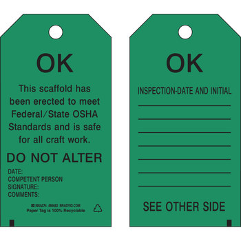 Picture of Brady Black on Green Laminated, Metal Grommet, Write-On Polyester / Paper Scaffold 86452 Scaffold Tag (Main product image)