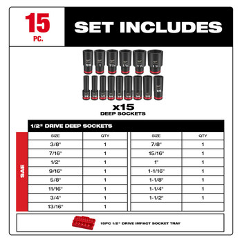 Milwaukee SHOCKWAVE Impact Duty 49-66-6817 6 Point Socket Tray Set - Chrome Molybdenum Steel - 1/2 in Drive - 61664