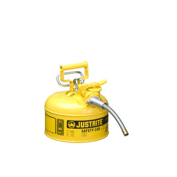 Picture of Justrite Accuflow Yellow Steel Leak-Proof, Pressure-Relief Vent, Self-Closing 1 gal Safety Can (Main product image)