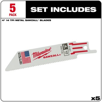 Milwaukee SAWZALL Reciprocating Saw Blade 48-00-5181 - 14 TPI - 0.75 in Width x 0.035 in Thick - Bi-Metal