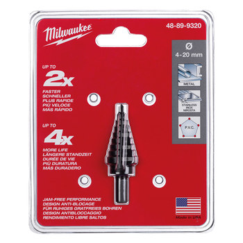 Milwaukee 4 - 20 mm Step Drill Bit 48-89-9320 - 5.38 in Overall Length - High Speed Steel
