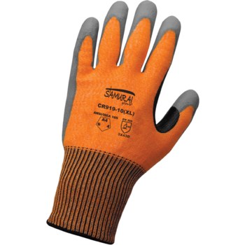 Global Glove Samurai CR919 Orange/Gray Medium Cut-Resistant Gloves - ANSI A4 Cut Resistance - Polyurethane Palm & Fingers Coating - CR919/MD