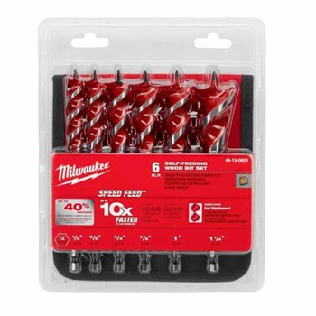 Picture of Milwaukee Speed Feed 7/8 in, 5/8 in, 3/4 in, 1 1/4 in, 1/2 in, 1 in High Speed Steel Selfeed Wood Bit Kit 48-13-0600 (Main product image)