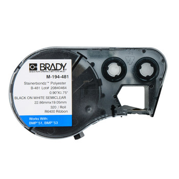 Picture of Brady Stainerbondz Black on White Polyester Thermal Transfer M-194-481 Die-Cut Thermal Transfer Printer Cartridge (Main product image)