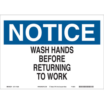 Picture of Brady B-563 High Density Polypropylene Rectangle White English Personal Hygiene Sign part number 116323 (Main product image)