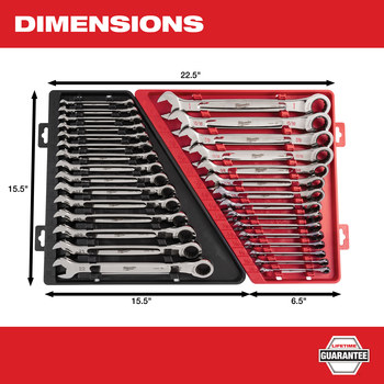 Milwaukee 48-22-9516 Ratcheting Combination Wrench Set - Chrome Vanadium Steel