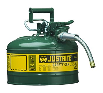 Picture of Justrite Accuflow Green Steel Leak-Proof, Pressure-Relief Vent, Self-Closing 2 1/2 gal Safety Can (Main product image)