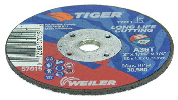 Weiler Tiger Cut-Off Wheel 57015 - Type 1 (Straight) - 2 in - Aluminum Oxide - 36 - T