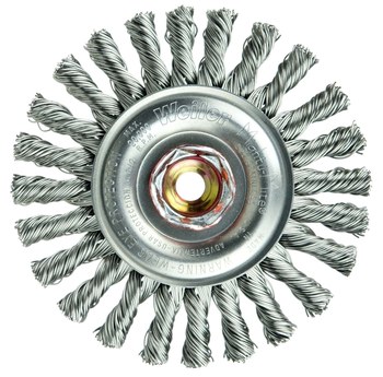 Weiler 13272 Wheel Brush - 4 in Dia - Knotted - Cable Twist Stainless Steel Bristle