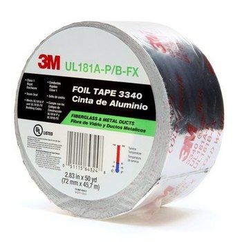 3M 3340 Silver Aluminum Tape - 72 mm Width x 45.7 m Length - 4 mil Total Thickness - 64324