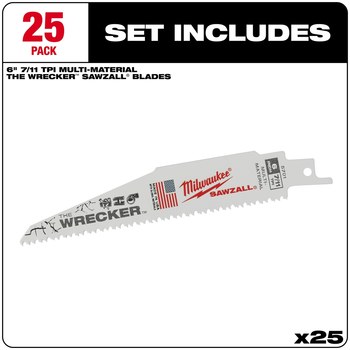 Milwaukee SAWZALL WRECKER Reciprocating Saw Blade 48-00-8701 - 8 TPI - 1 in Width x 0.062 in Thick - High Speed Steel