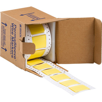 Picture of Brady Permasleeve Yellow Heat-Shrinkable, Self-Extinguishing Polyolefin Thermal Transfer 3PS-1000-2-YL-S-2 Die-Cut Thermal Transfer Printer Sleeve (Main product image)