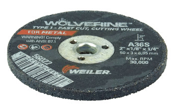 Weiler Wolverine Cut-Off Wheel 56022 - Type 1 (Straight) - 2 in - Aluminum Oxide - 36 - S