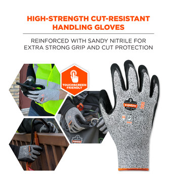 Ergodyne ProFlex 7031 Gray Large Cut-Resistant Gloves - ANSI A3 Cut Resistance - Nitrile Palm & Fingers Coating - 17984