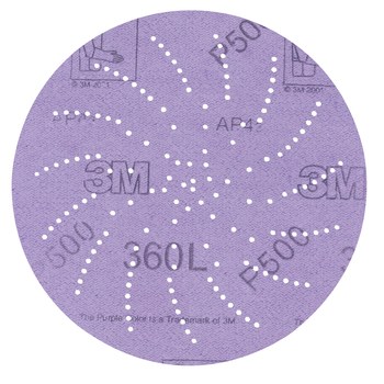 3M Hookit 360L Coated Aluminum Oxide Purple Hook & Loop Disc - Film Backing - 3 mil Weight - P280 Grit - Very Fine - 6 in Diameter - 20800