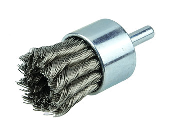 Weiler Stainless Steel Cup Brush - Unthreaded Stem Attachment - 1-1/8 in Diameter - 0.020 in Bristle Diameter - 10032