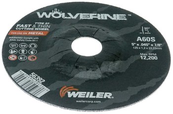 Weiler Wolverine Cutoff Wheel 56392 - Type 27 - Depressed Center Wheel - 5 in - Aluminum Oxide - 60 - S