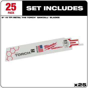 Milwaukee SAWZALL TORCH Reciprocating Saw Blade 48-00-8782 - 14 TPI - 1 in Width x 0.042 in Thick - Bi-Metal