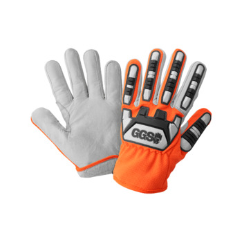 Global Glove Tuffalene White, Gray, and High-Visibility Orange 9 Goatskin Mesh Polyester Impact Protection Gloves - Wing Thumb - Standard Grade - Cut Level A6 Cut Resistance - CIA7600/LG