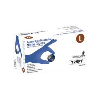 Global Glove Royal Blue Large Powder Free Disposable Gloves - Industrial Grade - 9.5 in Length - Textured Fingers Finish - 2.5 mil Thick - 725PF-LG