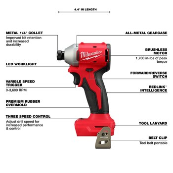 Milwaukee M18 Lithium Battery Impact Driver - 3651-20