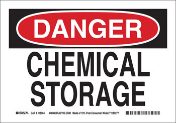 Picture of Brady B-563 High Density Polypropylene Rectangle White English Chemical Storage Sign part number 116148 (Main product image)