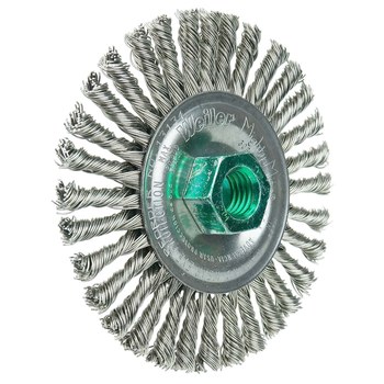Weiler Roughneck 13134 Wheel Brush - 4 in Dia - Knotted - Stringer Bead Stainless Steel Bristle