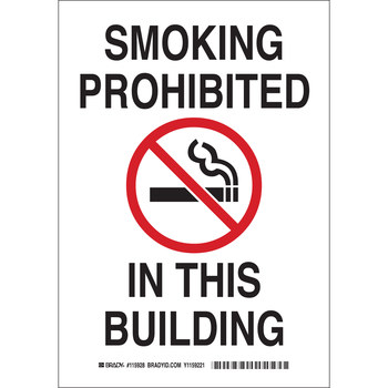 Picture of Brady B-563 High Density Polypropylene Rectangle White English No Smoking Sign part number 116092 (Main product image)