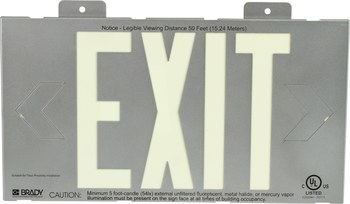 Picture of Brady Bradyglo B-355 Plastic Rectangle Silver English Exit Sign part number 112653 (Main product image)