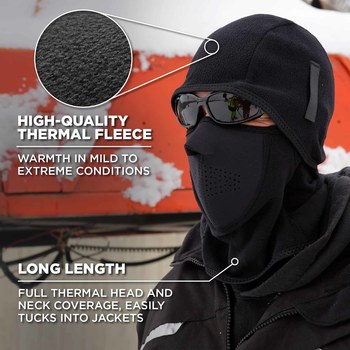Ergodyne N-Ferno 6827 Black Neoprene/Polyester Fleece Cold Weather Balaclava Hood - Hook & Loop - 720476-16827