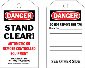 Picture of Brady Black / Red on White Metal Grommet, Self-Laminating, Write-On Polyester 86584 Equipment Safety Tag (Main product image)