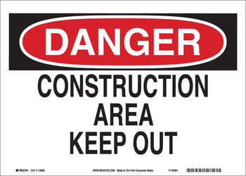 Picture of Brady B-563 High Density Polypropylene Rectangle White English Construction Site Sign part number 116173 (Main product image)
